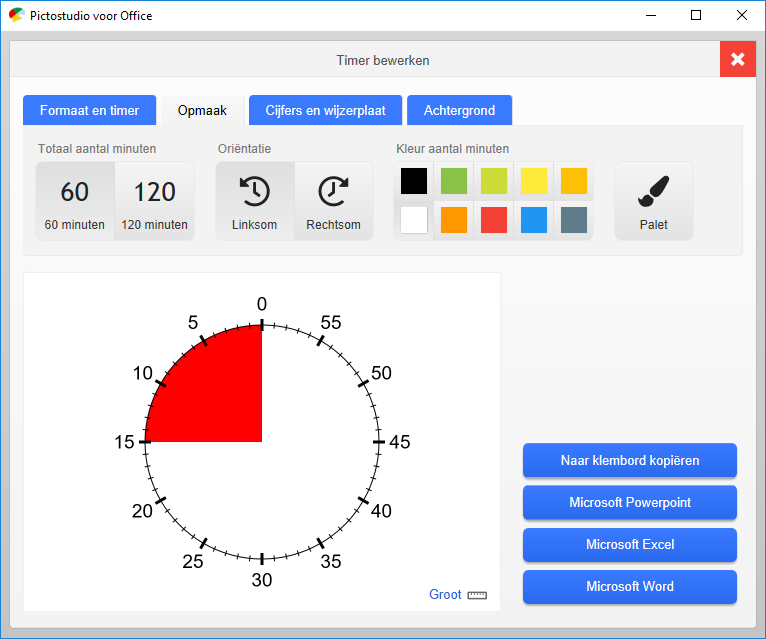 Screenshot Timer bewerken in Pictostudio voor Office.