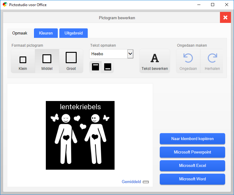 Screenshot pictogram 'lentekriebels' bewerken.