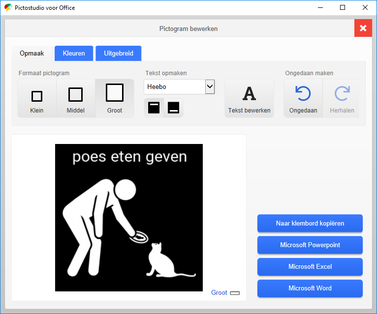 Screenshot pictogram 'poes eten geven' bewerken.