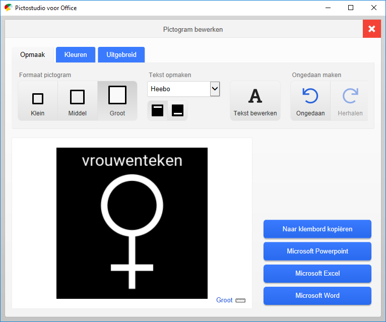 Screenshot pictogram 'vrouwenteken' bewerken