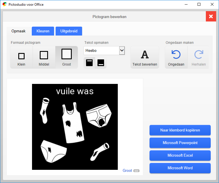 Screenshot pictogram 'vuile was' bewerken.