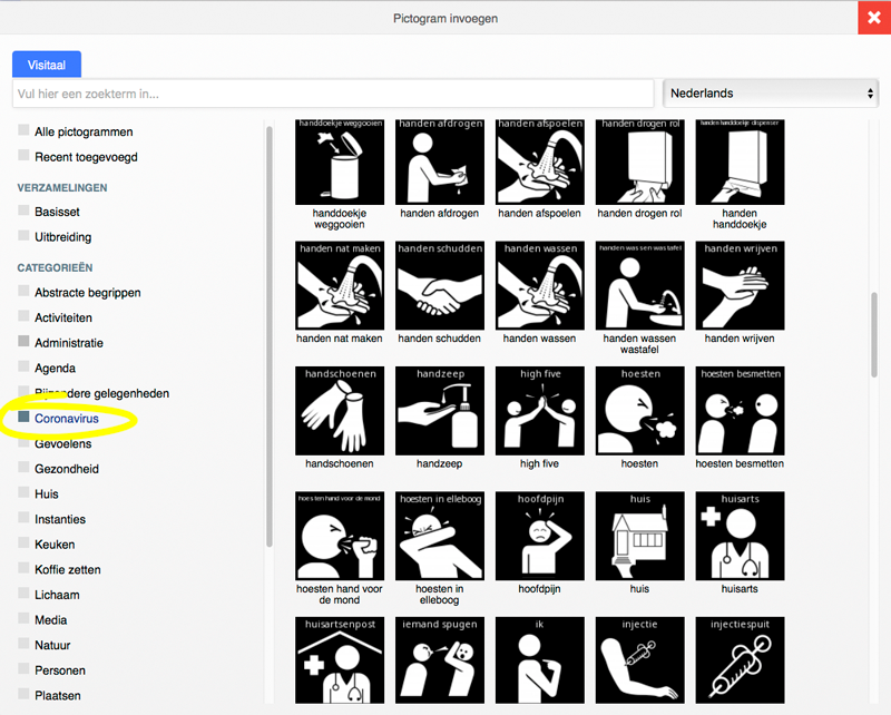 Screenshot Pictostudio met categorie coronavirus