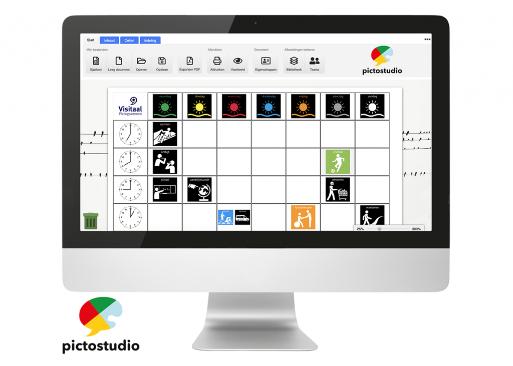 Scherm met screenshot Pictostudio Pro, uitgebreid weekschema invullen.