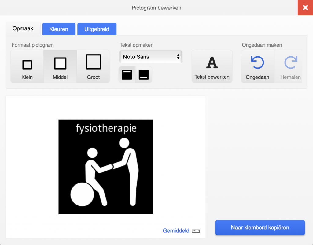 Screenshot pictogram 'fysiotherapie' bewerken in Pictostudio.