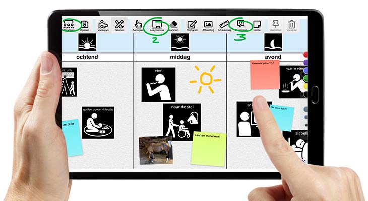 Foto iPad met PictoCanvas en een dagschema.