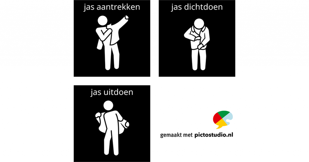 Nieuwe pictogrammen jas aandoen, pictogram jas dichtdoen en jas uitdoen